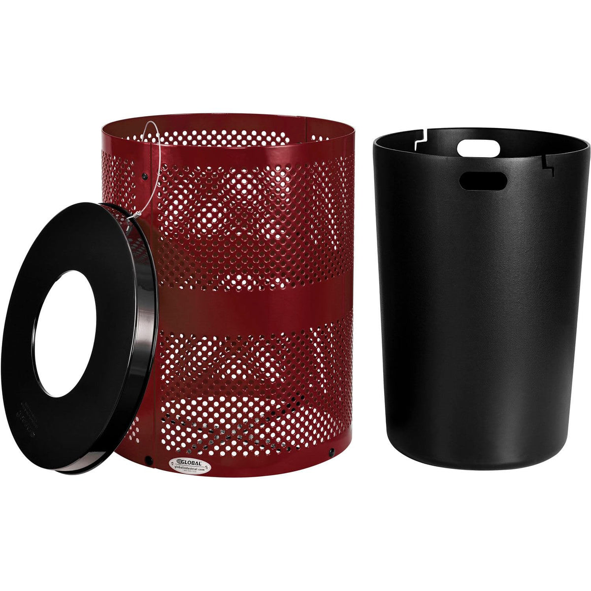 Outdoor Perforated Steel Trash Can with Flat Lid by Global Industrial – Steel, Red, Model 261925RD