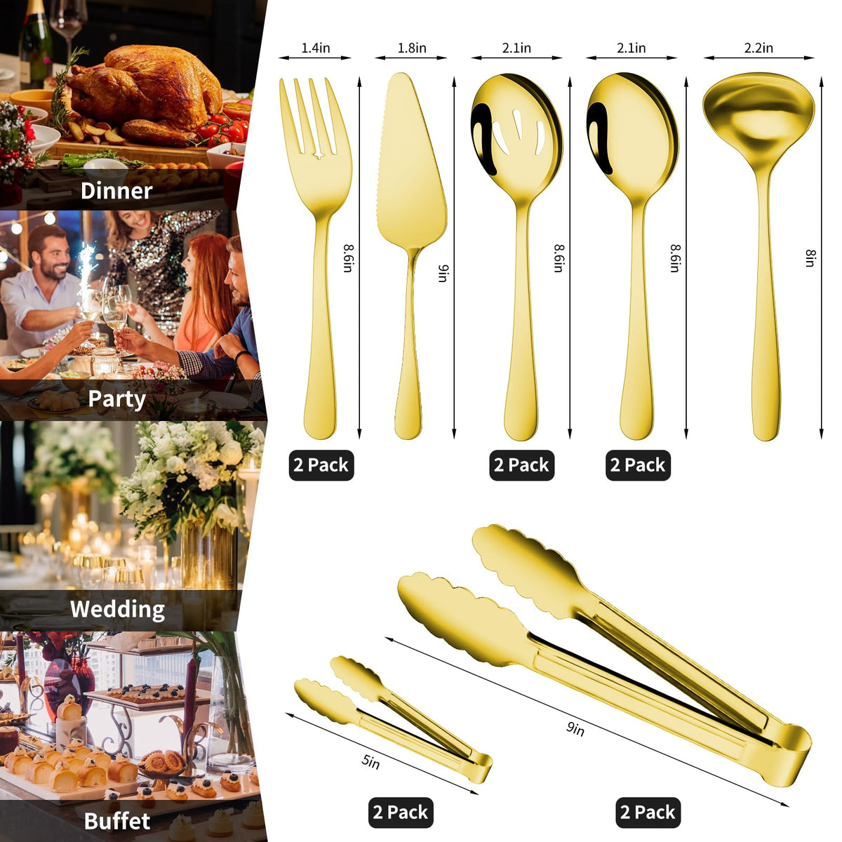 Gisly Serving Utensil Set, 12 Piece Stainless Steel, Golden