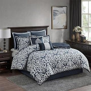 8 Pcs Jacquard Comforter Set Navy,Silver King
