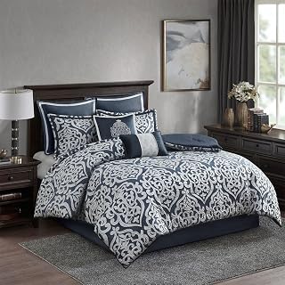 8 Pcs Jacquard Comforter Set Navy,Silver King