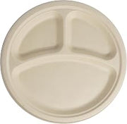 World Centric 10" Compostable Plates - 3-Compartment - Case of 700 - Plant Fiber with no Added PFAS - PL-SC-U10T-LFP