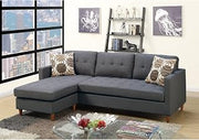 Linen-Like Fabric Reversible Sectional Sofa in Blue Grey