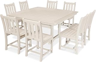 Polywood Traditional Garden 9-Piece Nautical Trestle Dining Set in Sand