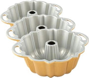 Nordic Ware Anniversary Bundt 6 Cup, Gold (Pack of 3)