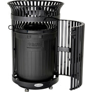 Outdoor Heavy-Duty Slatted Steel Trash Can w/Door by Global Industrial – 36.0 gallons, Steel, Black, Model D42SLAT