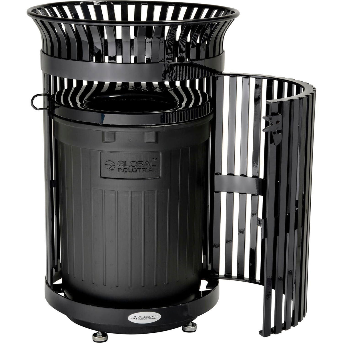 Outdoor Heavy-Duty Slatted Steel Trash Can w/Door by Global Industrial – 36.0 gallons, Steel, Black, Model D42SLAT