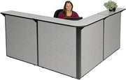 Global Industrial 80" W x 80" D x 44" H L-Shaped Reception Station, Gray Counter/Gray Panel