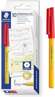 STAEDTLER Stick 430 F Ballpoint Pen - Fine Tip - Bulk Economy School Class Pack of 100 Pens - Red Ink