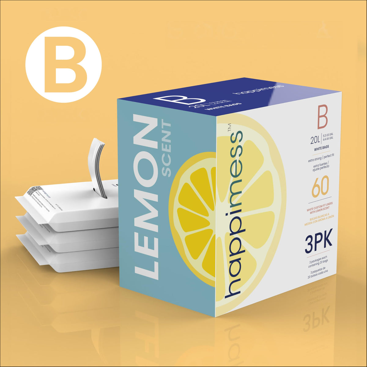 20-Count Lemon Scented 5.3 Gal Trash Bags by happimess – 60 Count (Pack of 1), 5.3 gallons, Medium Density Polyethylene, White (Lemon Scented), Model HPM3100B-WHITE