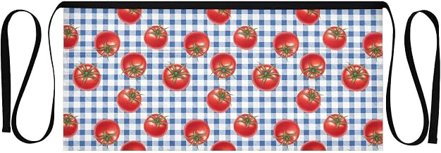 Kitchen Apron Tomato Checkered | Unisex Server Apron with 3 Pockets, Adjustable for Waiters, Gardeners, Kitchen, BBQ, Painting and Restaurant Work