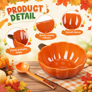 Rtteri Ceramic Pumpkin Soup Bowls with Spoons, 19 oz, Set of 6
