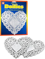 Hygloss Heart Doilies - 12 Pcs 6-Inch Silver Foil Paper Heart Shaped Doilies for Valentines Crafts, Table Settings - Metallic Silver - Ideal for Valentine Doilies, Paper Heart Doily Projects