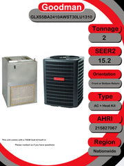 2 Ton 15.2 SEER2 R-32 Central Air Conditioning System with Wall-Mount Air Handler & 10 kW Electric Heat (GLXS5BA by Goodman – 2 tons, Gray, Pack of 2