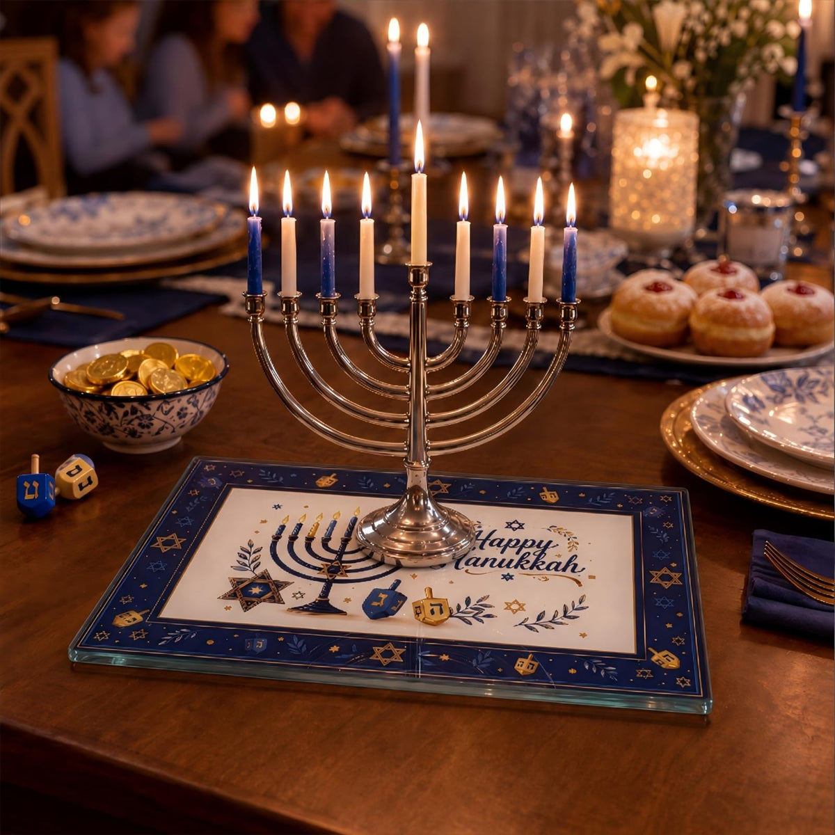 OBreezify Hanukkah Glass Drip Tray, 12 x 8 Inch, Multicolor