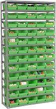 Global Industrial 13 Shelf Steel Shelving with (60) 4" H Plastic Shelf Bins, Green, 36x12x72