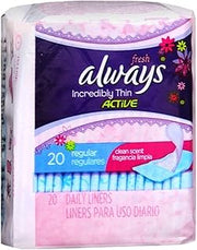 Always Thin Pantiliners Regular Clean Fresh Scent 20 Each (Pack of 6)