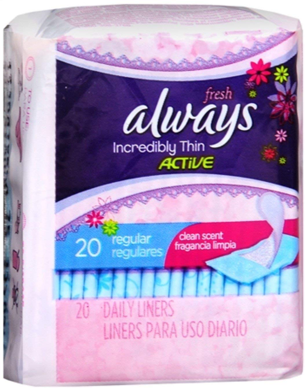 Thin Pantiliners Regular Clean Fresh Scent 20 Each (Pack of 6) by Always – mini/panty liner, Cotton, Pack of 6, Model PPAX1236165