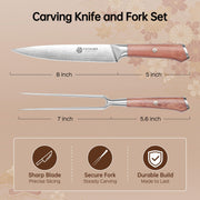 Yotsuba Carving Knife and Fork Set, 8 Inch Blade, Walnut