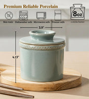 Jersinwei Butter Crock with Lid, Ceramic Water Seal Design, Speckled Blue, 8 oz