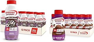 Bundle of Premier Protein Mocha Protein Shakes (12 Pack) + Chocolate MINIs Protein Shakes (12 Pack) – 24 Total Ready-to-Drink Shakes