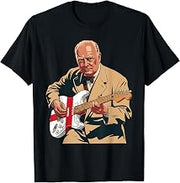 Winston Churchill Playing Electric Guitar Rocker Humor T-Shirt