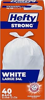 Hefty Garbage Bags, Strong Large 34 Litres White Kitchen, Easy Flaps, Arm & Hammer odour neutralizer, 40 Bags