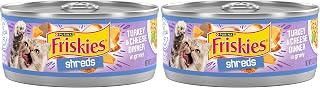 Friskies Purina Shreds Turkey and Cheese Dinner in Gravy High Protein Wet Cat Food - 5.5 oz. Cans,(Pack of 48)