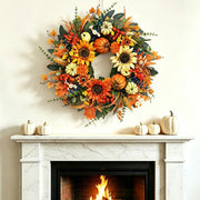 Plmiera Autumn Wreath, 24 Inch Diameter, Sunflowers and Pumpkins