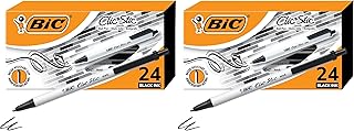 BIC Clic Stic Black Retractable Ballpoint Pens,Medium Point (1.0mm),Round Barrel Design for Comfortable Writing,24 Count (Pack of 2)