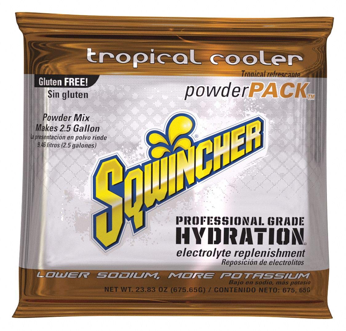 Electrolyte Powder by Sqwincher – 23.83 Ounce (Pack of 32), Tropical Cooler, Model 016049-TC