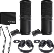 Zoom ZDM-1 Dynamic Microphone + On Stage Broadcast/Webcast Boom Arm + Stereo Headphones + Cleaning Cloth (2 Person Mic Bundle)