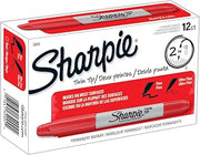 Sharpie Twin-Tip Permanent Markers, Fine/Ultra Fine Points, Red, Pack Of 12