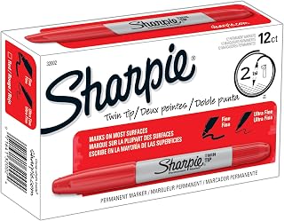 Sharpie Twin-Tip Permanent Markers, Fine/Ultra Fine Points, Red, Pack Of 12