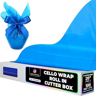 Hygloss Products Cellophane Roll – Cello Wrap in Easy Cutter Box for Crafts, Gifts, and Baskets - 20 Inches x 100 Feet - Blue