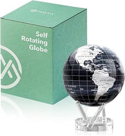 MOVA Self Rotating Globe, Jet Black and Silver Prestige (8.5") | solar powered globe, no batteries or cords, gift for geography lovers, premium kinetic display, office desk decor