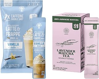 The Frozen Bean Vanilla Bean Frappe & Latte Instant Mix (10 Sticks) - The Harmony Matcha Lavender (10 Sticks) Premium Japanese Matcha Powder
