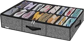Sturdy Under Bed Shoe Storage Organizer Fit 8 to 16 Pairs, Collapsible Closet Underbed Shoes Container Bags with Reinforced Handles, 37.7x23.6x5.9in, Linen-like Black, MXAUBS16P1