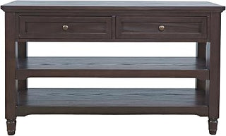 Jofran Brentwood Modern Transitional 50" Sofa Console Table with Drawers and Storage Shelves,Dark Brown