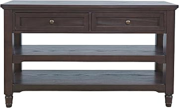 Jofran Brentwood Modern Transitional 50" Sofa Console Table with Drawers and Storage Shelves,Dark Brown
