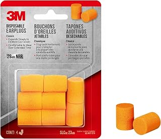 3M Disposable Classic Earplug, Noise Reduction Rating (NRR)29 dB, 4-Pair, 1-Pack, Orange