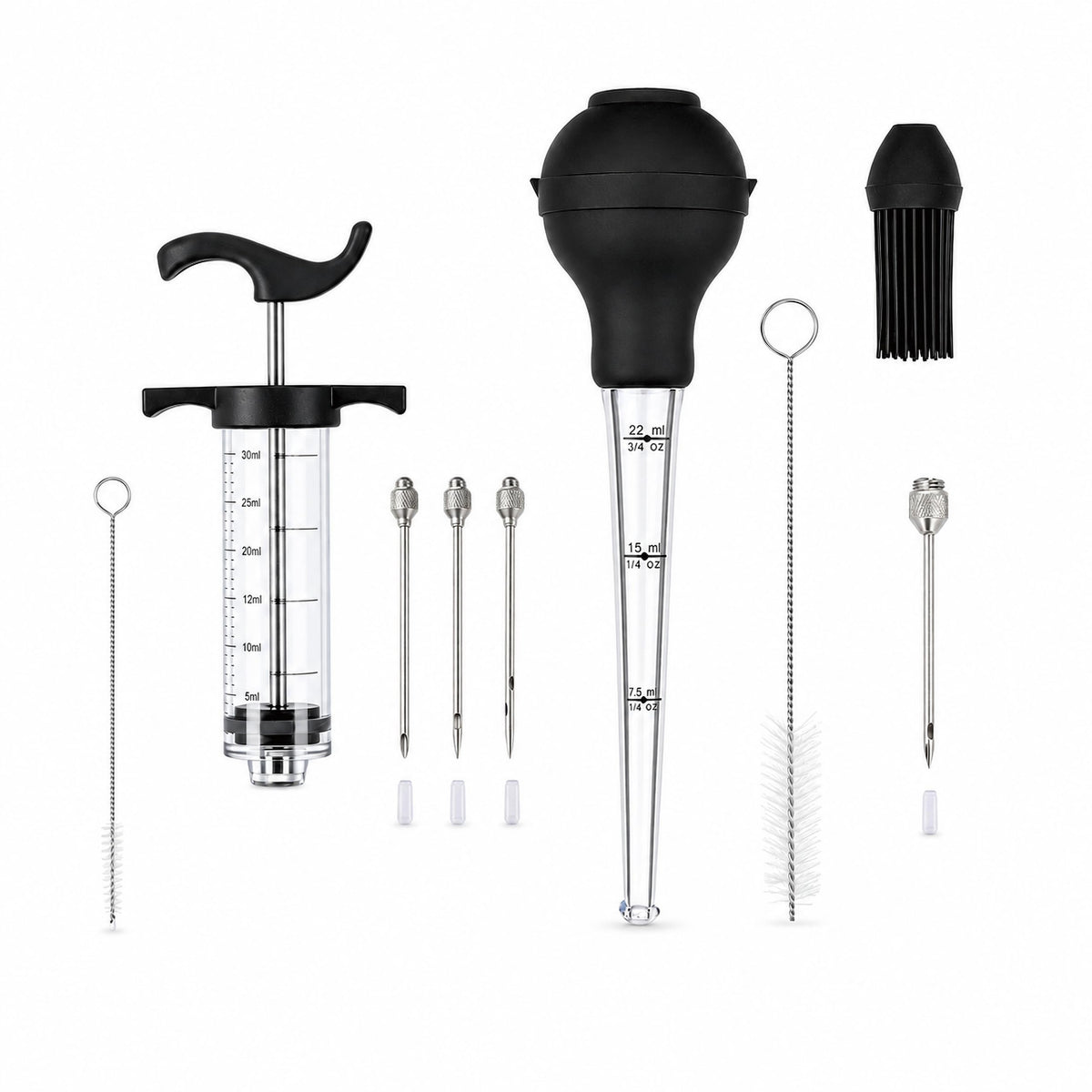 CozyBits Meat Injector Kit, 9 Piece Set with Needles and Brush, Black