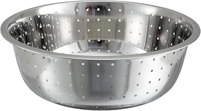 Winco Stainless Steel Chinese Colander with 5mm Holes, 15-Inch Diameter, Medium, Stainless Steel