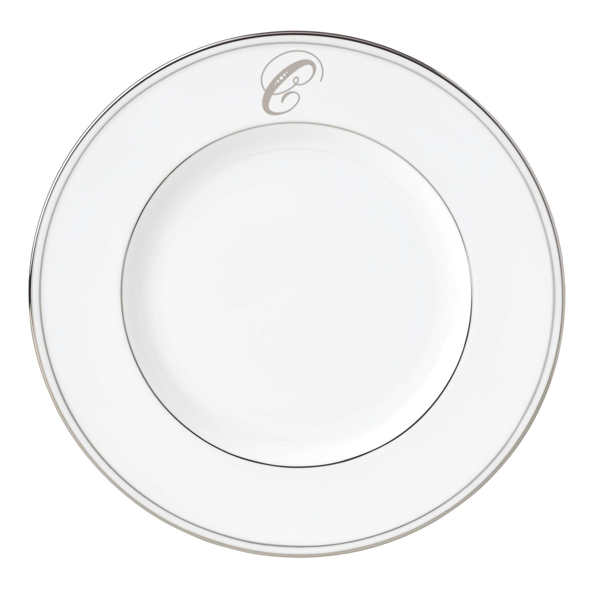 Federal Platinum Script Monogram Dinnerware Accent Plate by Lenox – Medium, Bone China, Letter C, Model 870206