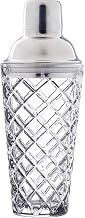 Tablecraft 12947 Waverly Collection Diamond Cocktail Shaker, 12 oz, Clear Soda Lime Glass with Stainless Steel Top, 3-Piece Barware Set, Dishwasher Safe, 3.25” x 3.25” x 8.5” – Mix & Serve Cocktails