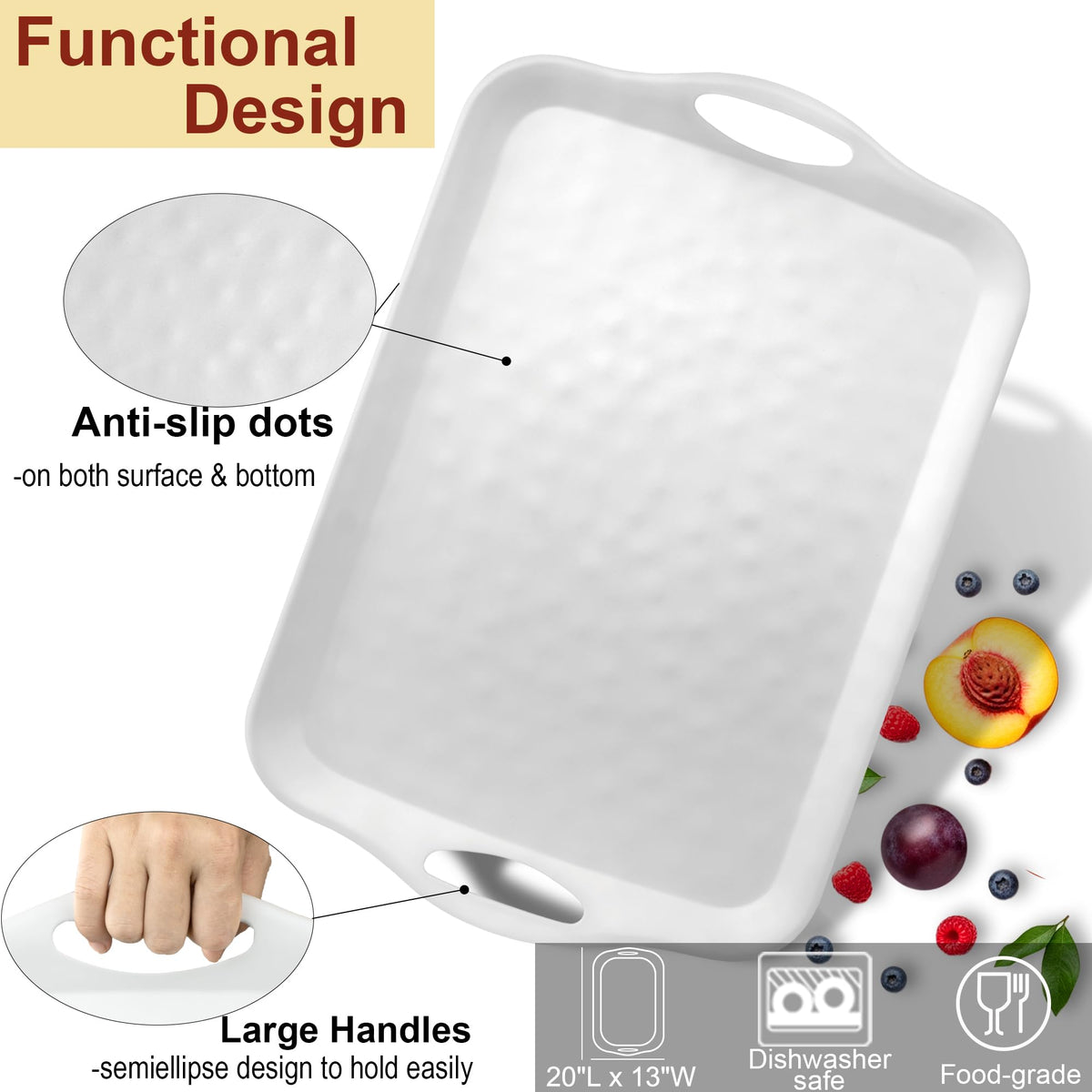 Gayimei Serving Platter, Melamine 20 x 13 Inch, White