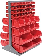 Global Industrial Double-Sided Mobile Rack with (88) Red Bins, 36x25-1/2x55