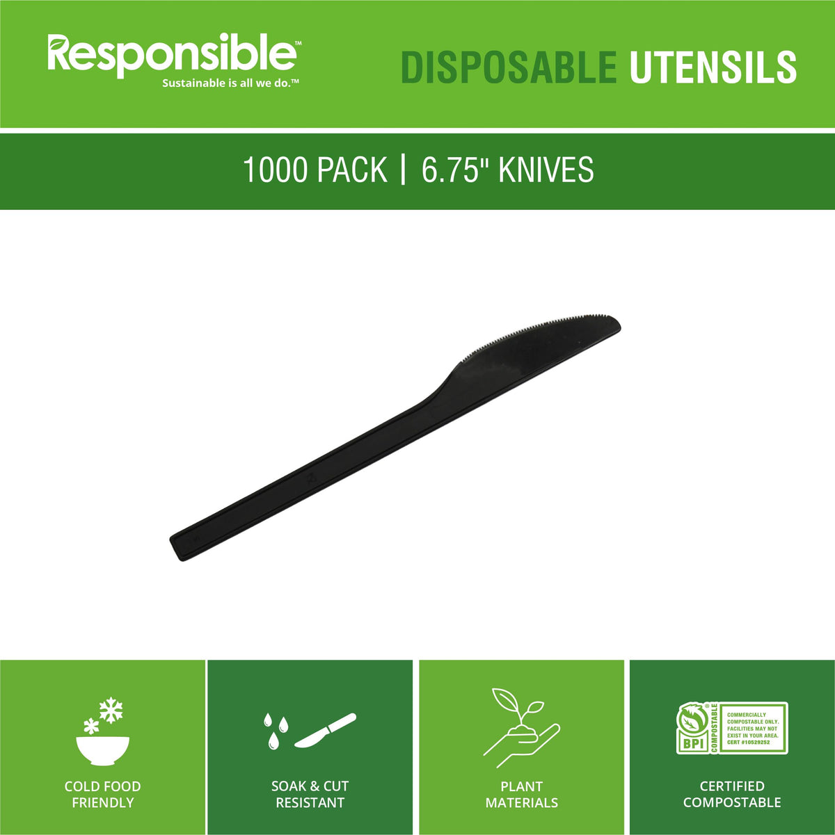 Responsible Products 6.75" Knives Black (1000 Count) / Black / Modern Knives