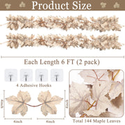 Turnmeon Maple Leaf Garland, 6 Ft 2 Pack Grey White, Fall Decor