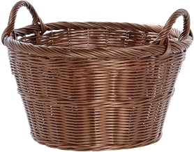 HUBERT Round Storage Basket with Handles, Dark Beige - 18" Dia x 10" H