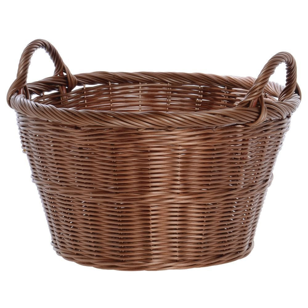 Round Storage Basket with Handles by HUBERT – 18" Dia x 10" H, Plastic, Dark Brown, Model K780/18RDB